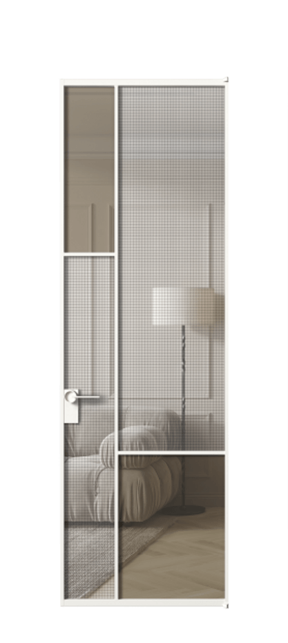 Межкомнатная дверь Mosaic АЛПЛ041.13 Алюминий Белый Mesh silver + Бронза прозрачное триплекс Цена 145930 #CURRENCY# | Volhovec