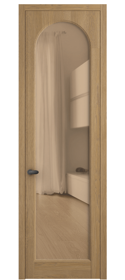 Межкомнатная дверь Palazzo 6804 Дуб пшеничный матовый Прозрачное оранжевое стекло, триплекс Цена 148229 ₽ | Volhovec