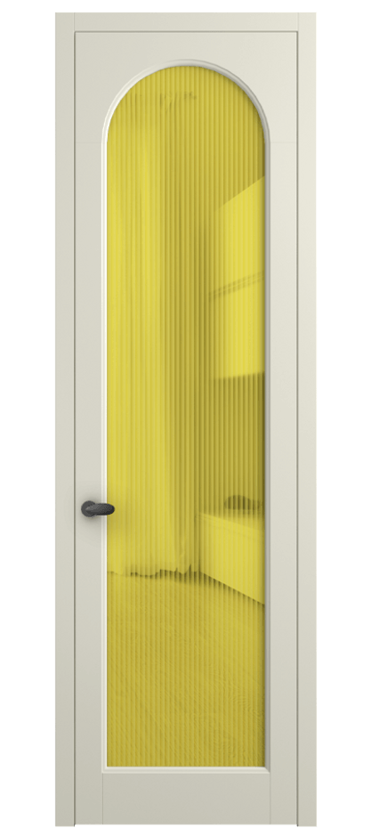 Межкомнатная дверь Палаццо 6804 Матовый молочно-белый Рифлёное жёлтое стекло "Мору", триплекс Цена 105029 ₽ | Volhovec
