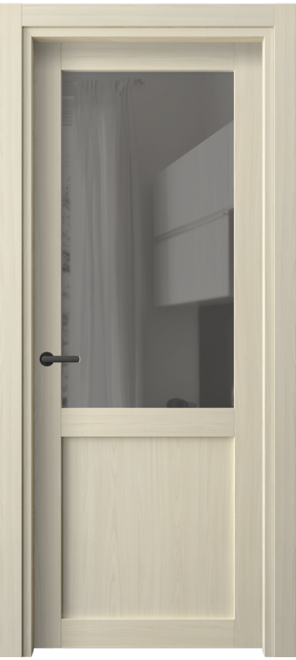 Межкомнатная дверь Нео 2122 Молочный ясень Прозрачное серое стекло, триплекс Цена 12300 ₽ | Volhovec