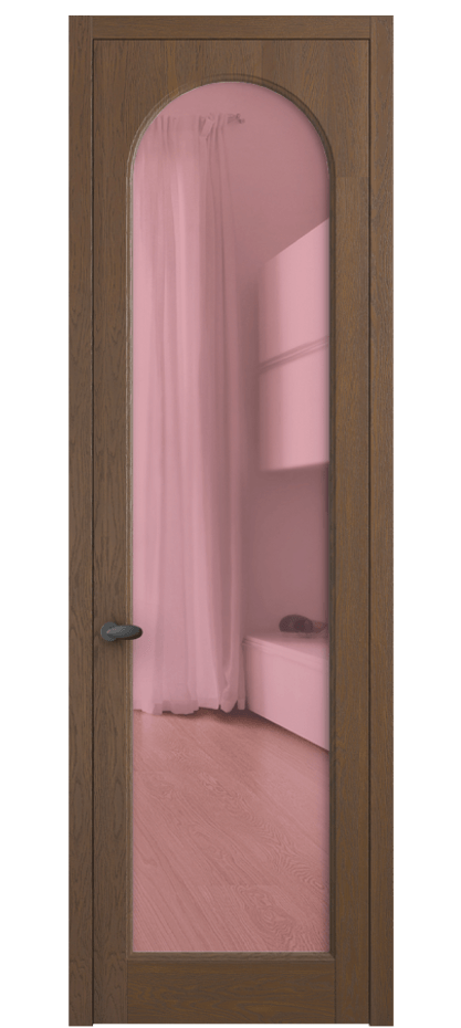 Межкомнатная дверь Palazzo 6804 Дуб каштановый матовый Прозрачное розовое стекло, триплекс Цена 148229 ₽ | Volhovec