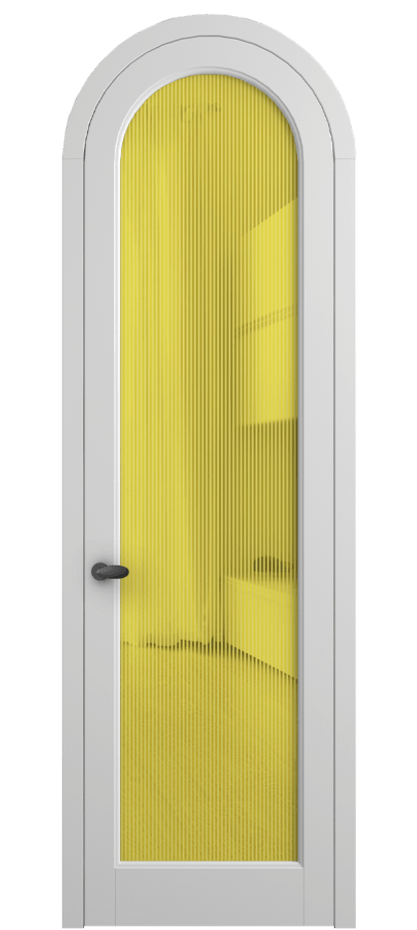 Межкомнатная дверь Palazzo 6814 Матовый белоснежный Рифлёное желтое стекло "Дюна", триплекс Цена 131159 ₽ | Volhovec