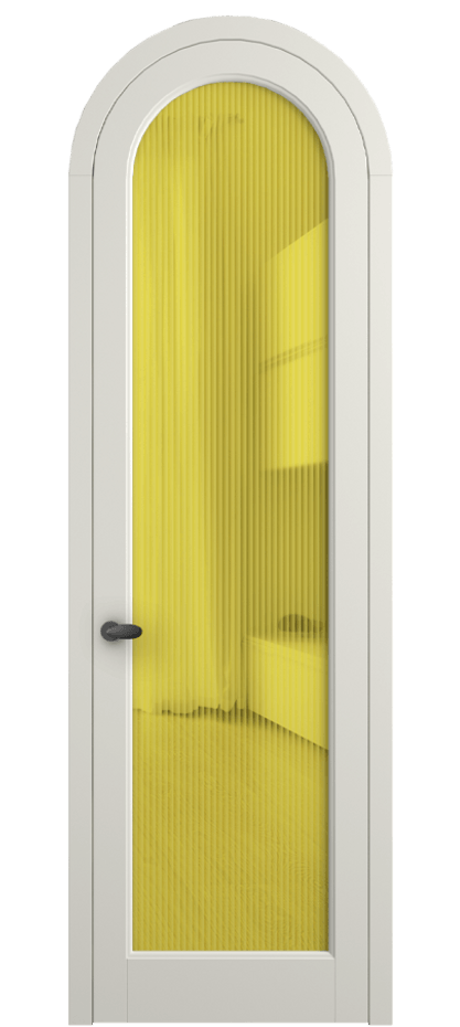 Межкомнатная дверь Палаццо 6814 Матовый жемчужный Рифлёное жёлтое стекло "Мору", триплекс Цена 133159 ₽ | Volhovec