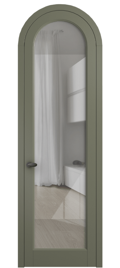 Межкомнатная дверь Палаццо 6814 Матовый оливковый тёмный Рефлективное прозрачное стекло "Стопсол", калёное Цена 133159 ₽ | Volhovec