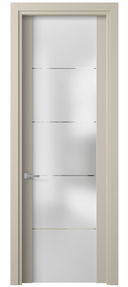 Межкомнатная дверь Planum 4114 Матовый бежево-серый Сатинированное стекло с гравировкой «КВАДРО», триплекс 8 мм Цена 45359 ₽ | Volhovec