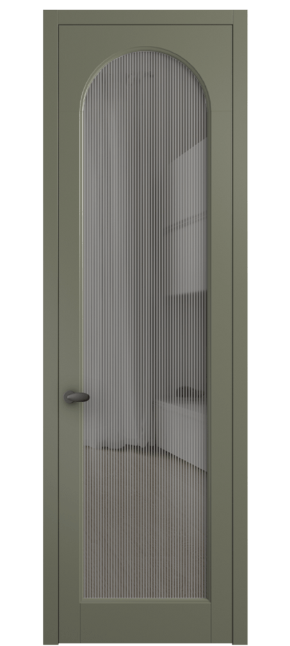 Межкомнатная дверь Палаццо 6804 Матовый оливковый тёмный Рифлёное серое стекло "Дюна", триплекс Цена 103029 ₽ | Volhovec