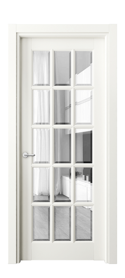 Межкомнатная дверь Тоскана Грильято 6311 Матовый жемчужный Прозрачное стекло с фацетом Цена 116899 ₽ | Volhovec