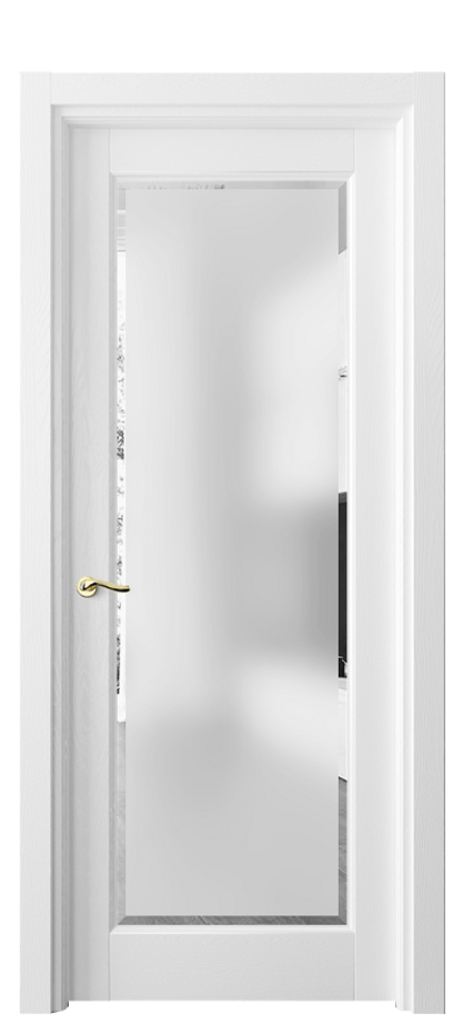 Межкомнатная дверь Лигнум 0700 Дуб белоснежный Сатинированное стекло с фацетом Цена 136799 ₽ | Volhovec