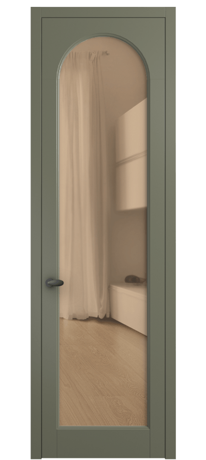 Межкомнатная дверь Palazzo 6804 Матовый оливковый тёмный Прозрачное оранжевое стекло, триплекс Цена 97029 ₽ | Volhovec