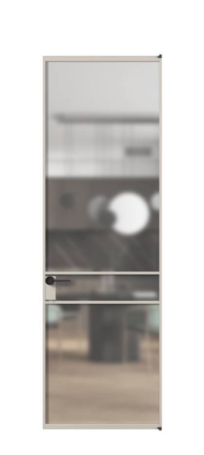 Алюминиевая дверь АЛПЛ040.02 Алюминий светло-бежевый Сатинированное стекло "Matelux Crystal Vision", калёное, матовое, каленое 6 мм Цена 151770  | Volhovec