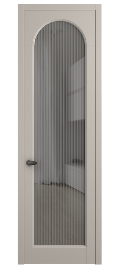 Межкомнатная дверь Палаццо 6804 Матовый светло-бежевый Рифлёное серое стекло "Мору", триплекс Цена 105029 ₽ | Volhovec