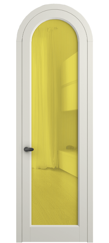 Межкомнатная дверь Палаццо 6814 Матовый жемчужный Рифлёное желтое стекло "Дюна", триплекс Цена 131159 ₽ | Volhovec