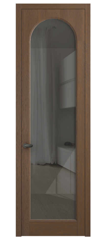 Межкомнатная дверь Палаццо 6804 Дуб каштановый матовый Рефлективное серое стекло "Стопсол", калёное Цена 156229 ₽ | Volhovec