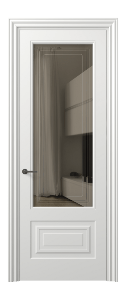 Межкомнатная дверь Mascot 8442 Матовый светло-серый Прозрачное бронзовое стекло с гравировкой "Грани", триплекс, 7 мм Цена 418661 AMD | Volhovec