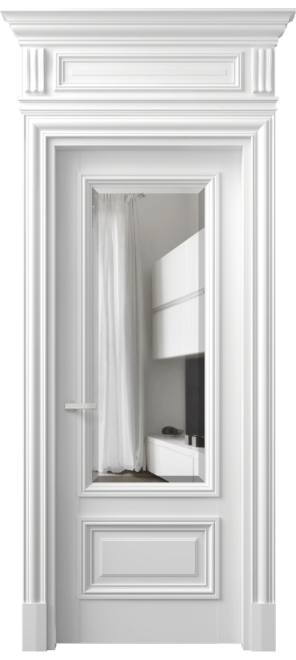 Межкомнатная дверь Антик 7306 Матовый белоснежный Прозрачное стекло с фацетом Цена 1094610 AMD | Volhovec