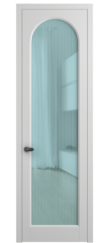 Межкомнатная дверь Палаццо 6804 Матовый белоснежный Рифлёное голубое стекло "Moru", триплекс Цена 105029 ₽ | Volhovec