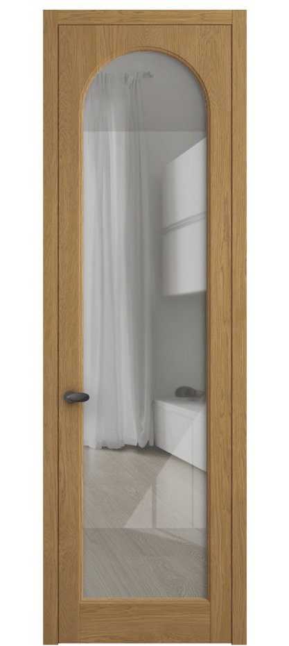 Межкомнатная дверь Палаццо 6804 Дуб солнечный матовый Рефлективное прозрачное стекло "Стопсол", калёное Цена 156229 ₽ | Volhovec