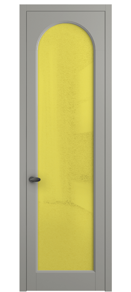 Межкомнатная дверь Палаццо 6804 Матовый нейтральный серый Фактурное жёлтое стекло "Лёд", триплекс Цена 103029 ₽ | Volhovec