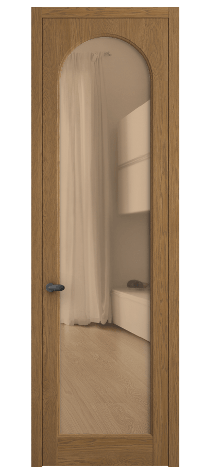 Межкомнатная дверь Palazzo 6804 Дуб пряный матовый Прозрачное оранжевое стекло, триплекс Цена 148229 ₽ | Volhovec