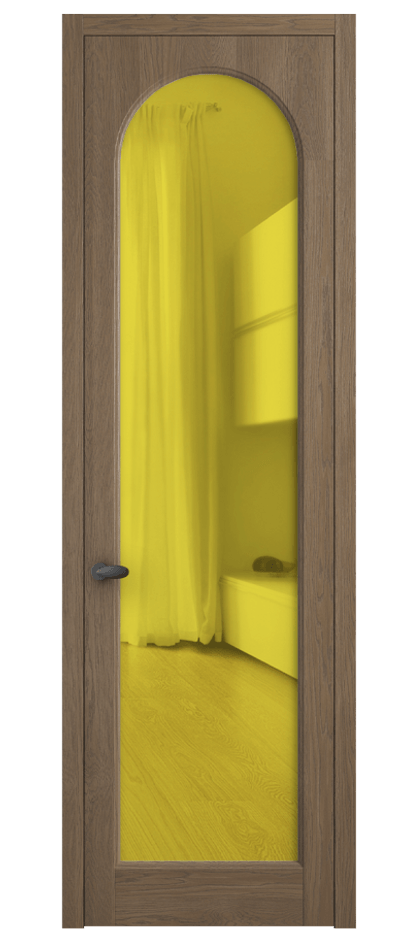 Межкомнатная дверь Palazzo 6804 Дуб джутовый матовый Прозрачное жёлтое стекло, триплекс Цена 148229 ₽ | Volhovec