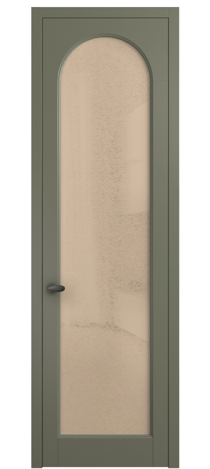 Межкомнатная дверь Палаццо 6804 Матовый оливковый тёмный Фактурное оранжевое стекло "Лёд", триплекс Цена 103029 ₽ | Volhovec