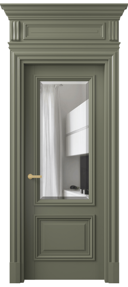 Межкомнатная дверь Антик 7302 Матовый оливковый тёмный Прозрачное стекло с фацетом Цена 164609 ₽ | Volhovec
