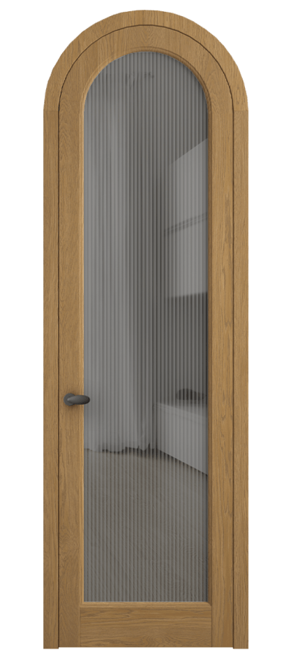 Межкомнатная дверь Палаццо 6814 Дуб солнечный матовый Рифлёное серое стекло "Мору", триплекс Цена 214349 ₽ | Volhovec