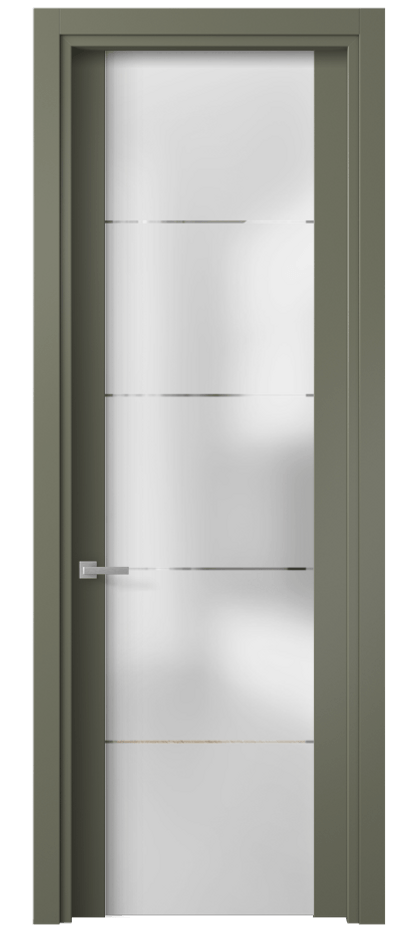 Межкомнатная дверь Планум 4114 Матовый оливковый тёмный Сатинированное стекло с гравировкой «КВАДРО», триплекс Цена 60299 ₽ | Volhovec