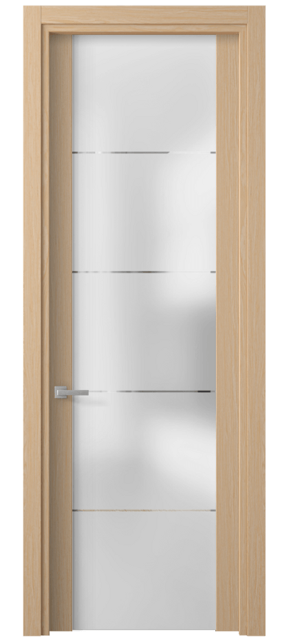 Межкомнатная дверь Planum 4114 Дуб молочный Сатинированное стекло с гравировкой «КВАДРО», триплекс Цена 69399 ₽ | Volhovec