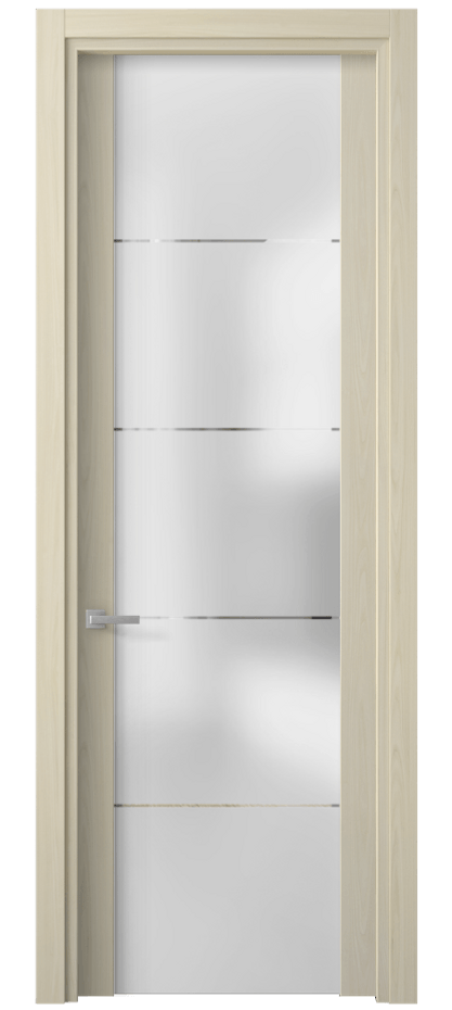 Межкомнатная дверь Planum 4114 Молочный ясень Сатинированное стекло с гравировкой «КВАДРО», триплекс Цена 32639 ₽ | Volhovec