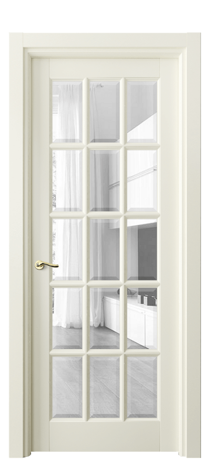 Межкомнатная дверь Лигнум 0708 Матовый молочно-белый Прозрачное стекло с фацетом Цена 120299 ₽ | Volhovec