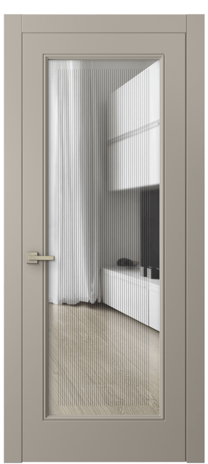 Межкомнатная дверь Линия 8300 Матовый бисквитный Прозрачное стекло с гравировкой "Каннелюры", триплекс Цена 83699 ₽ | Volhovec