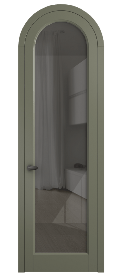 Межкомнатная дверь Палаццо 6814 Матовый оливковый тёмный Рефлективное серое стекло "Стопсол", калёное Цена 133159 ₽ | Volhovec