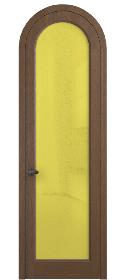 Межкомнатная дверь Palazzo 6814 Дуб каштановый матовый Фактурное жёлтое стекло "Лёд", триплекс Цена 212349 ₽ | Volhovec