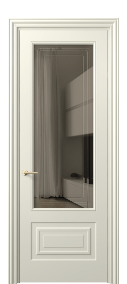 Межкомнатная дверь Маскот 8442 Матовый молочно-белый Прозрачное бронзовое стекло с гравировкой "Грани", триплекс Цена 66824 ₽ | Volhovec