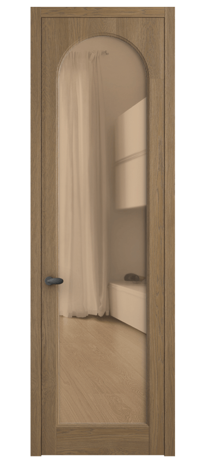 Межкомнатная дверь Palazzo 6804 Дуб мускатный матовый Прозрачное оранжевое стекло, триплекс Цена 148229 ₽ | Volhovec