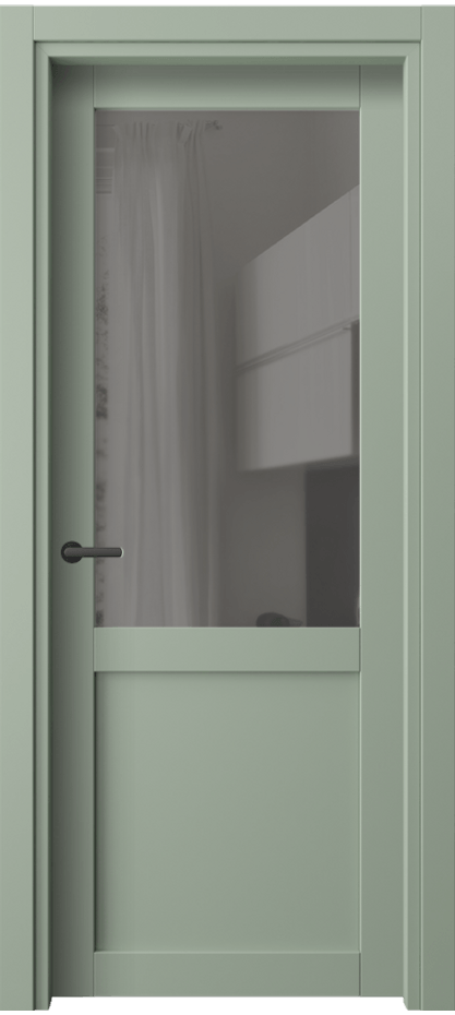 Межкомнатная дверь Нео 2122 ПЭТ светло-оливковый Прозрачное серое стекло, триплекс Цена 12650 ₽ | Volhovec