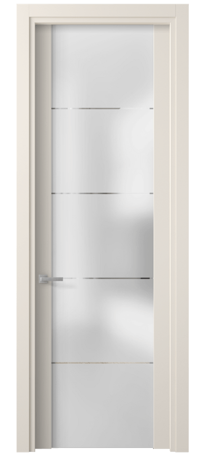 Межкомнатная дверь Planum 4114 ПЭТ кремово-белый Сатинированное стекло с гравировкой «КВАДРО», триплекс 8 мм Цена 192060 AMD | Volhovec