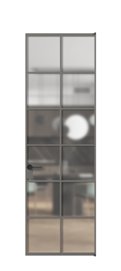 Алюминиевая дверь АЛПЛ040.05 Алюминий классический серый Сатинированное стекло "Matelux Crystal Vision", калёное, матовое, каленое 6 мм Цена 157470  | Volhovec