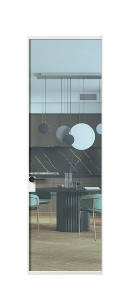 Алюминиевая дверь АЛПЛ040.01 Алюминий светло-серый Прозрачное голубое стекло, триплекс Цена 119170  | Volhovec