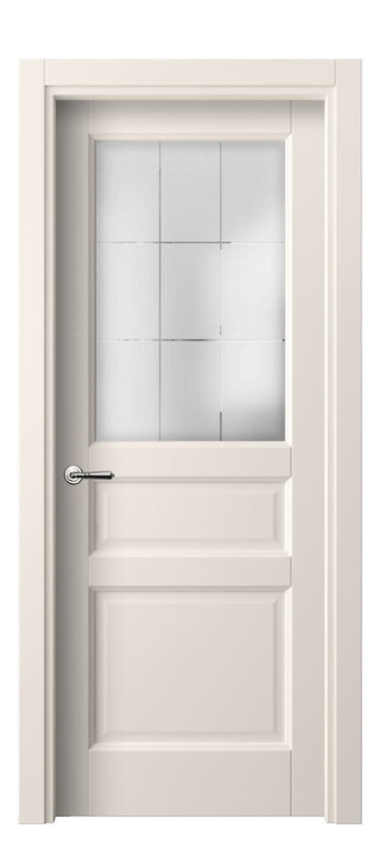 Межкомнатная дверь Галант 1432 ПЭТ кремово-белый Сатинированное стекло с гравировкой "Лофт" Цена 30059 ₽ | Volhovec