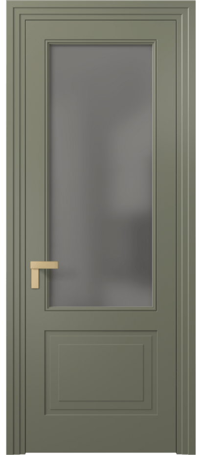 Межкомнатная дверь Рокка 8352 Матовый оливковый тёмный Сатинированное серое стекло, триплекс Цена 68424 ₽ | Volhovec