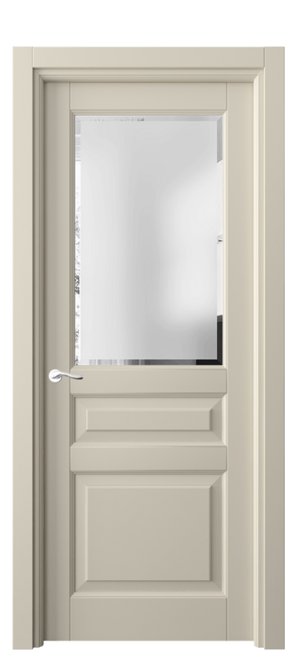 Межкомнатная дверь Лигнум 0710 Матовый бежево-серый Сатинированное стекло с фацетом Цена 101099 ₽ | Volhovec