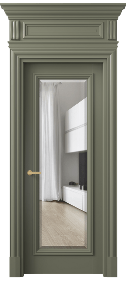 Межкомнатная дверь Антик 7300 Матовый оливковый тёмный Прозрачное стекло с фацетом Цена 164609 ₽ | Volhovec