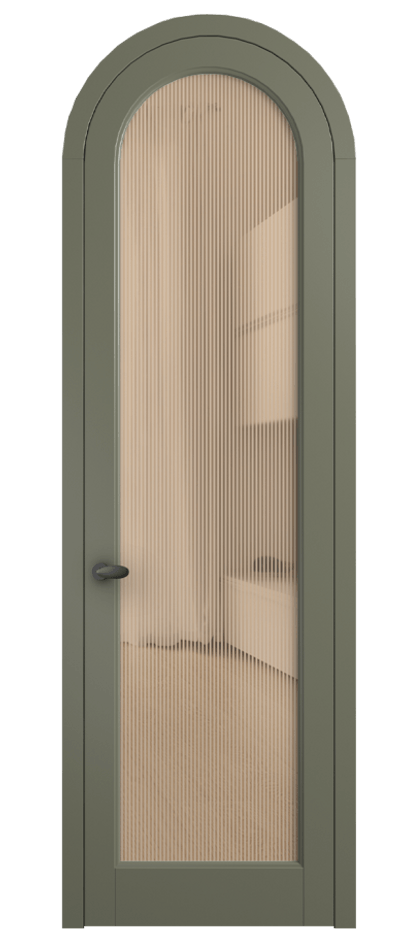 Межкомнатная дверь Palazzo 6814 Матовый оливковый тёмный Рифлёное оранжевое стекло "Дюна", триплекс Цена 131159 ₽ | Volhovec