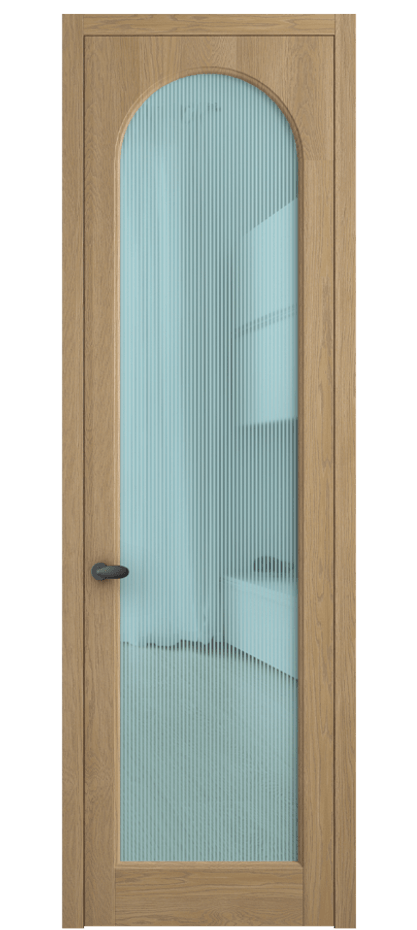 Межкомнатная дверь Палаццо 6804 Дуб соломенный матовый Рифлёное голубое стекло "Дюна", триплекс Цена 158529 ₽ | Volhovec