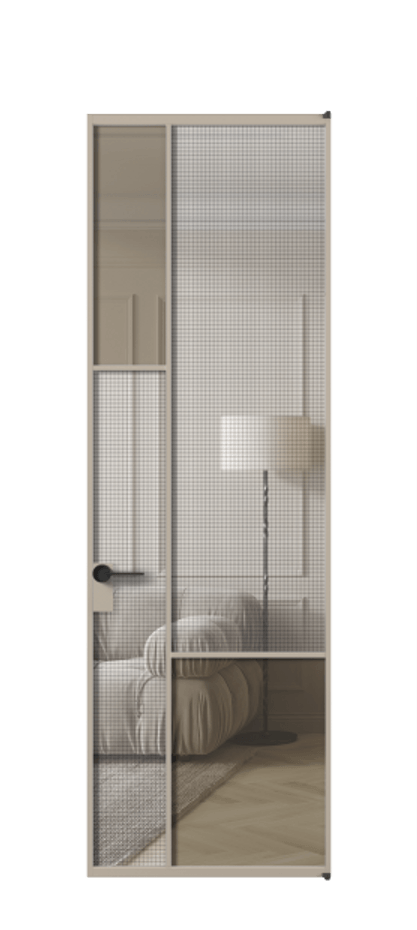 Межкомнатная дверь Mosaic АЛПЛ041.13 Алюминий бисквитный Mesh silver + Бронза прозрачное триплекс Цена 151130 #CURRENCY# | Volhovec