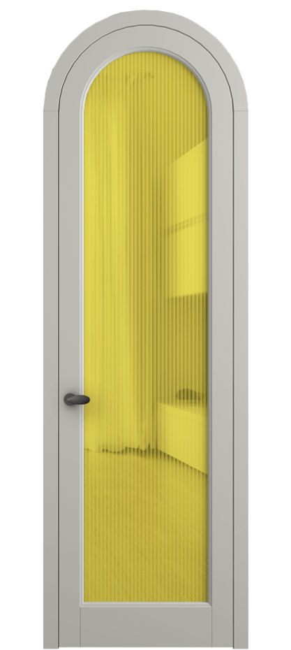 Межкомнатная дверь Палаццо 6814 Матовый тёплый серый Рифлёное жёлтое стекло "Moru", триплекс Цена 133159 ₽ | Volhovec