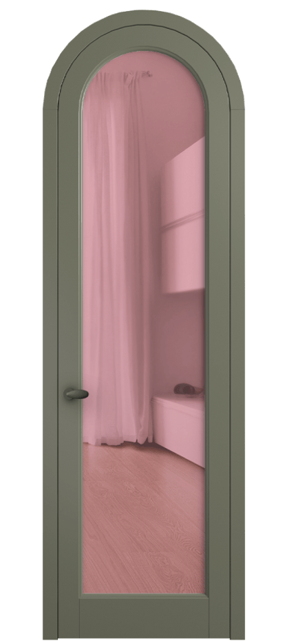 Межкомнатная дверь Palazzo 6814 Матовый оливковый тёмный Прозрачное розовое стекло, триплекс Цена 125159 ₽ | Volhovec