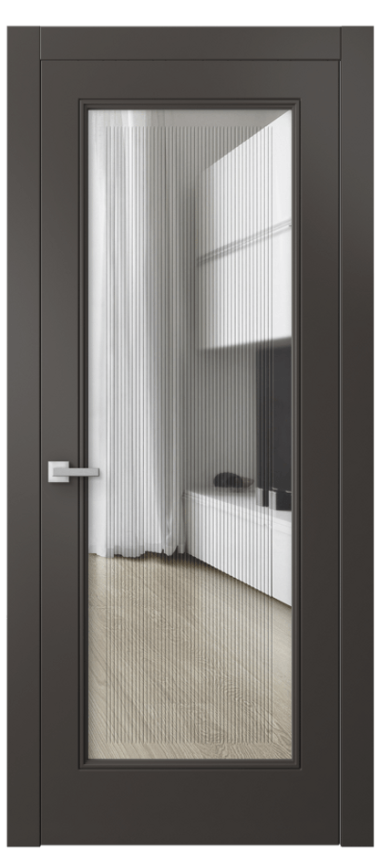 Межкомнатная дверь Линия 8300 Матовый антрацит Прозрачное стекло с гравировкой "Каннелюры", триплекс Цена 83699 ₽ | Volhovec